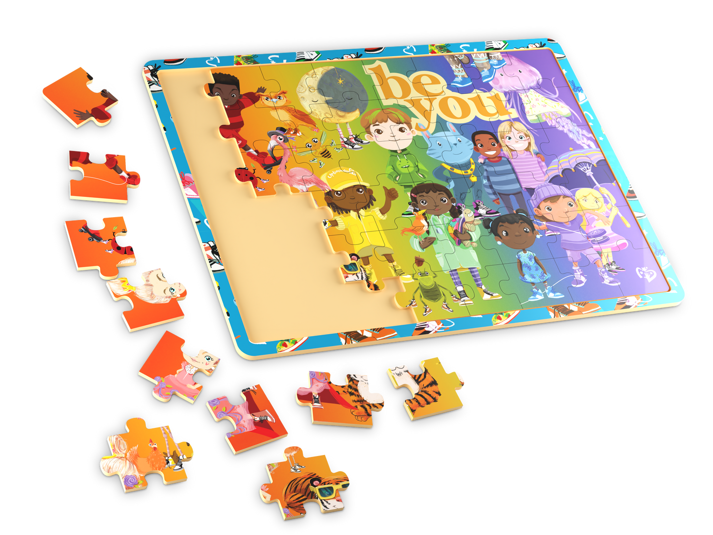 48pc FSC Wood Puzzle – Rainbow Kicks & Zoo Animals (Age 4+)