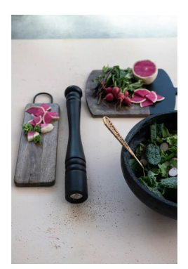 Mango Wood (Walnut Finish) Cheese Board w/ Black Metal Handle