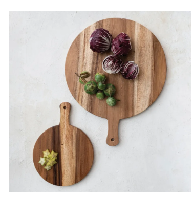 Round Suar Wood Cheese Board w/ Handle, Natural Variations
