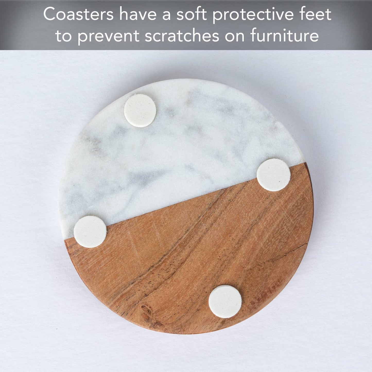 Natural Marble & Acacia Wood Round Coaster 4pk