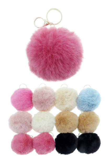 Neutral Pastel Fuzzy Faux Fur Pom Pom Key Chain