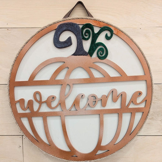 16" Round 3d Welcome Pumpkin Sign