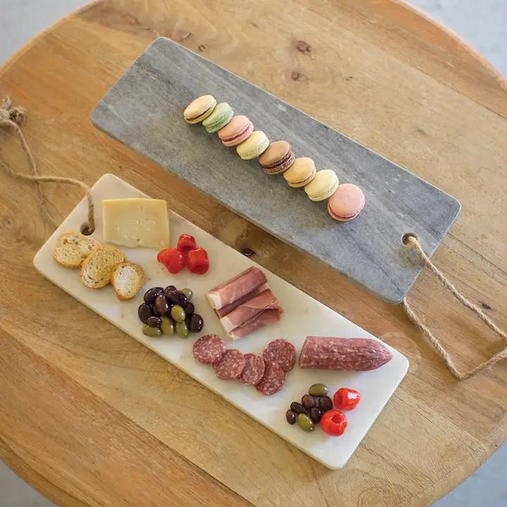 Gray Marble Long Serving Board w/ Rope Handle