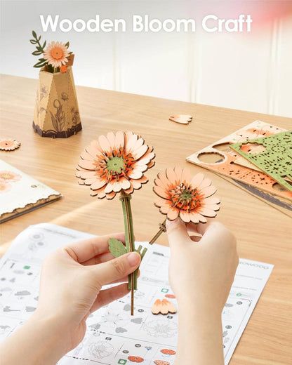 3D Wooden Flower Puzzles: Orange Gerbera Daisy