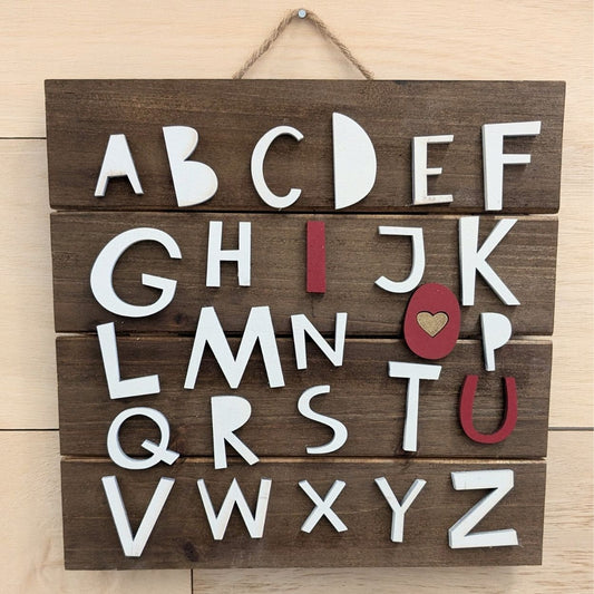 ABCD...I love you Wood Plank Sign With 3d Letters