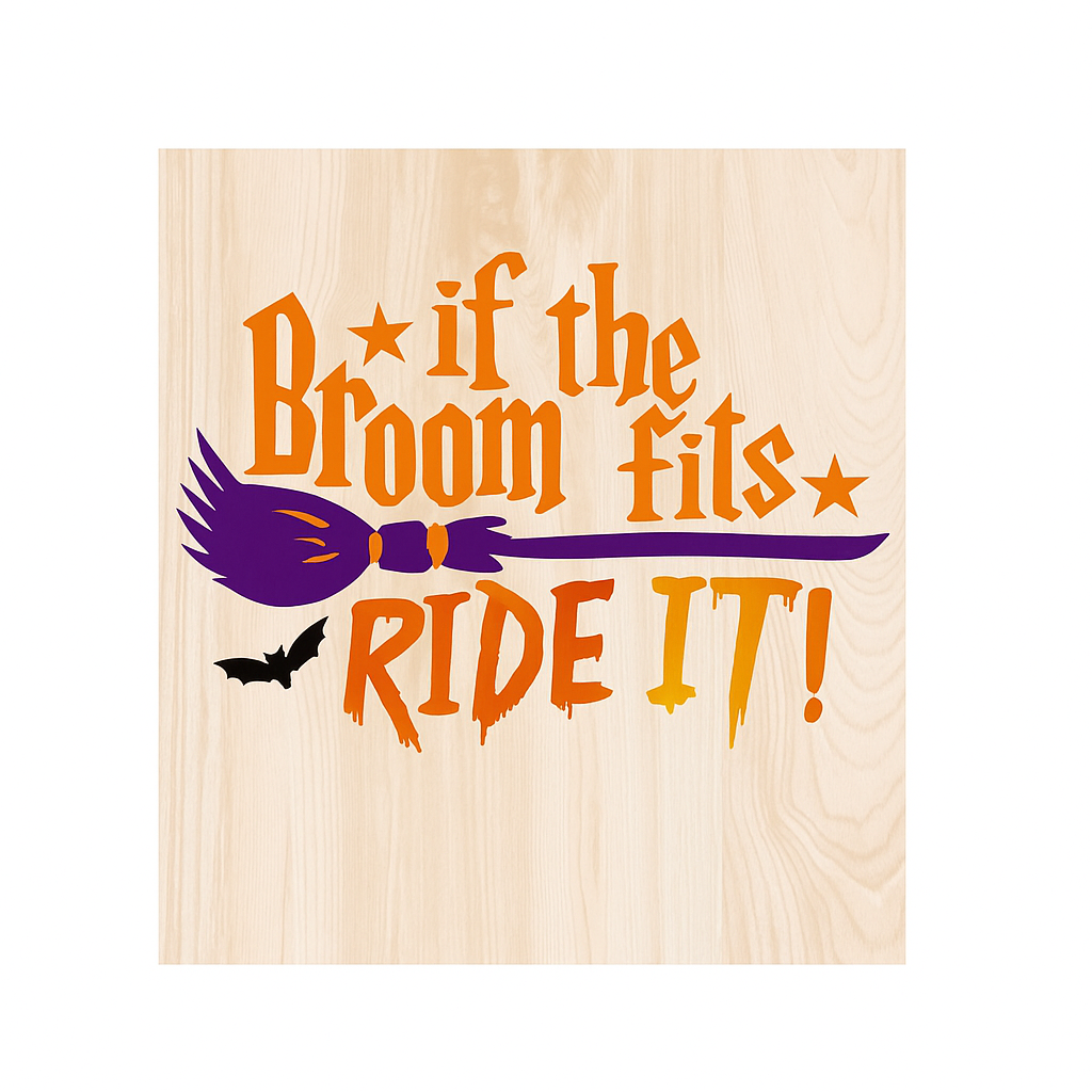 Wooden sign with Halloween-themed text and graphics on a white background