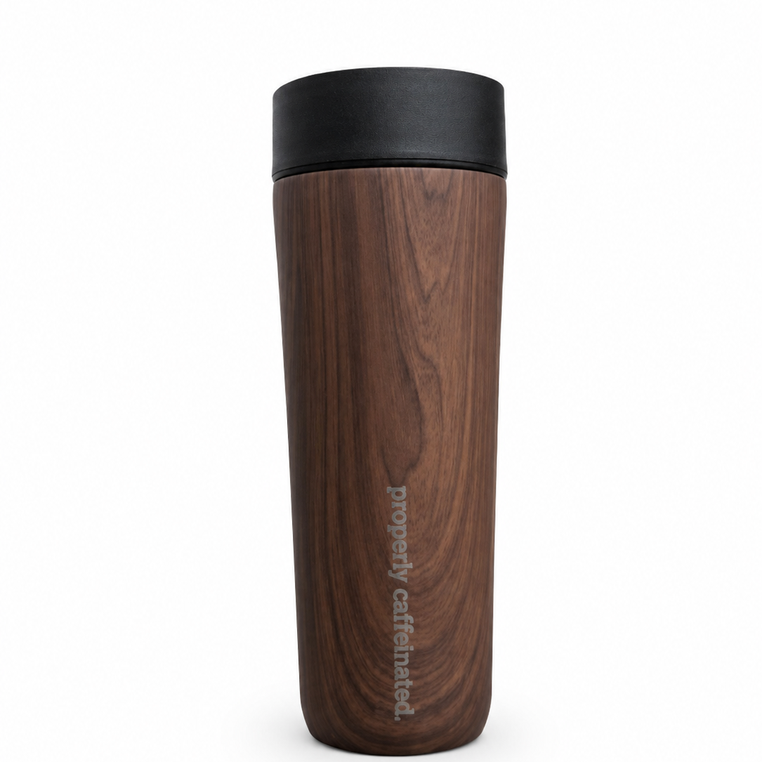 Engraved Corkcicle 17oz Commuter Cup Faux Walnut Wood