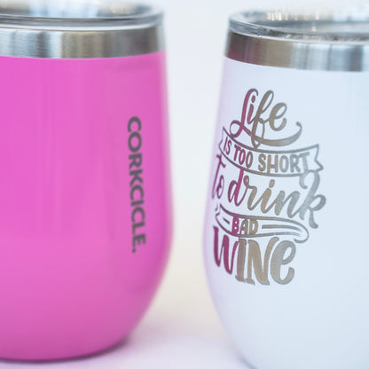 Life is Too Short Engraved Corkcicle® 12oz Stemless Tumbler
