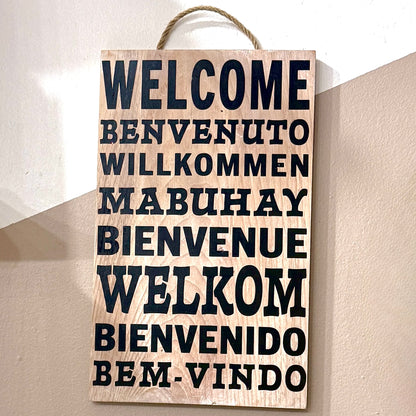 Welcome in Many Languages Wood Sign | 10"x15"