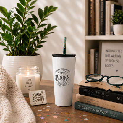 Easily Distracted by Books engraved Corkcicle® 24oz Cold Cup