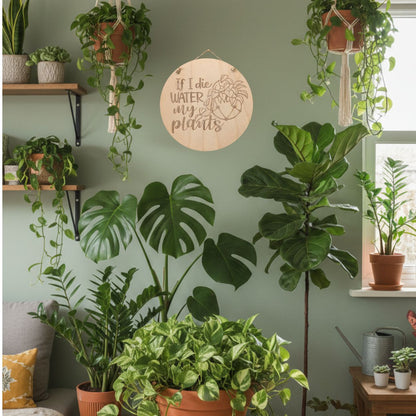 "If I Die, Water My Plants" 7" round wood sign