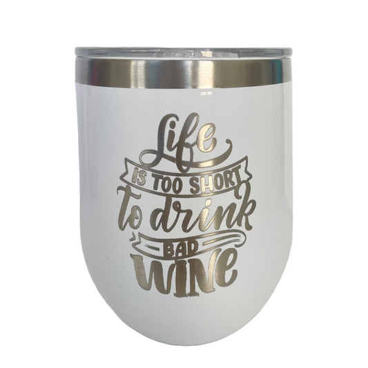 Life is Too Short Engraved Corkcicle® 12oz Stemless Tumbler