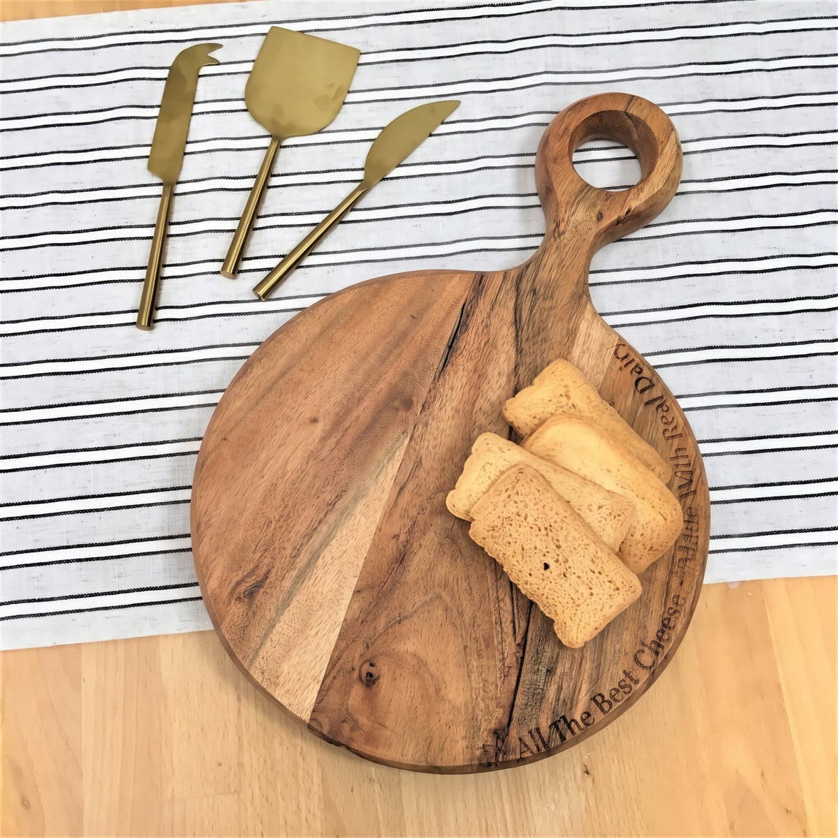 "To All The Best Cheese Made With Real Dairy" Acacia Wood Cutting/Cheese Board with Handle