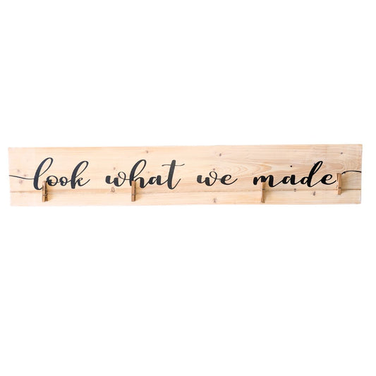 32 x 5.5 "Look What We Made" wood sign with picture clips