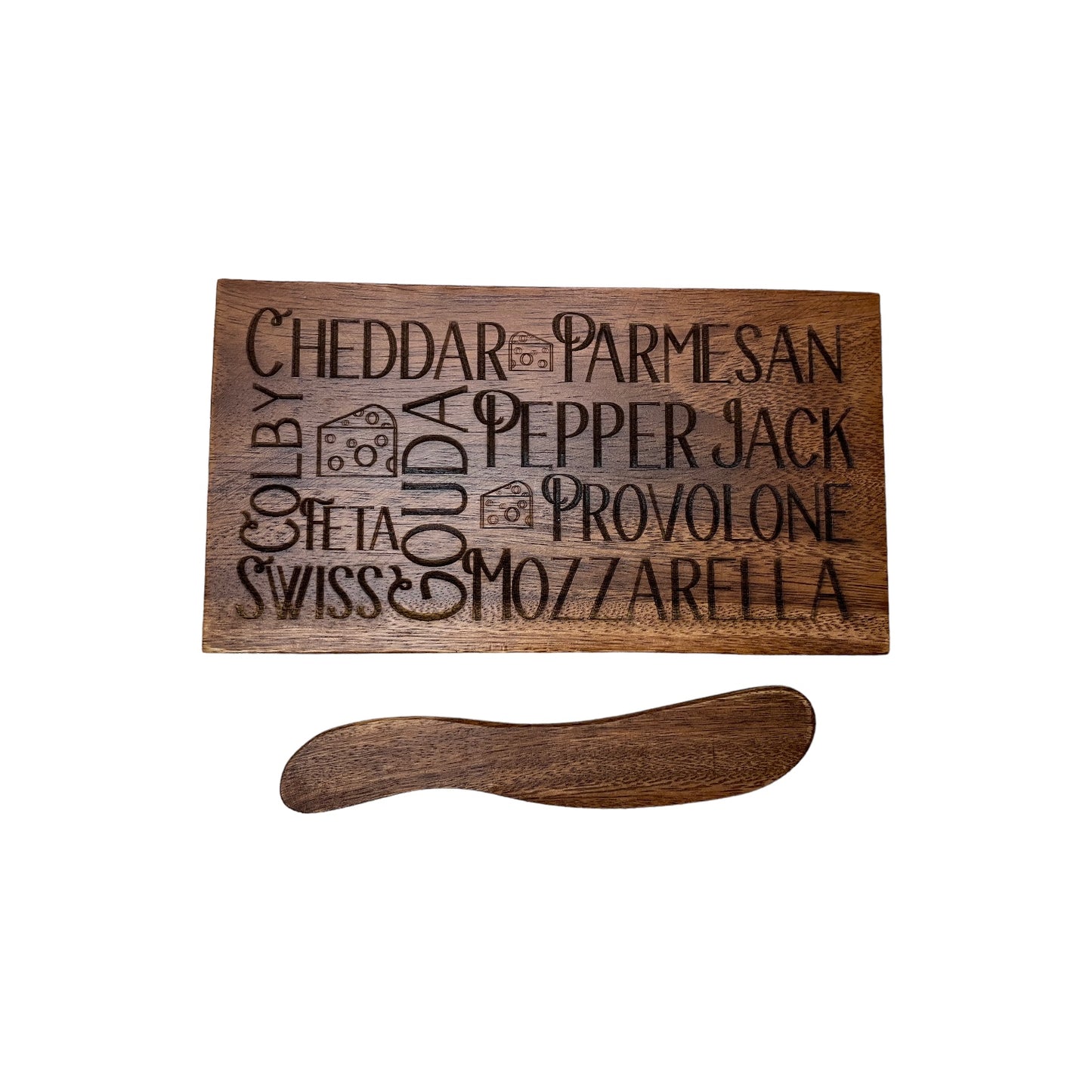 Hand-Carved Acacia Wood Small Board with Canape Knife | Charcuterie, Cheese