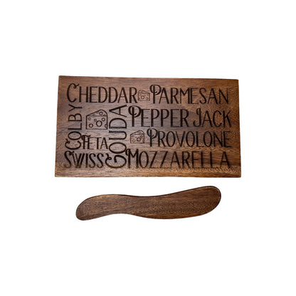 Hand-Carved Acacia Wood Small Board with Canape Knife | Charcuterie, Cheese