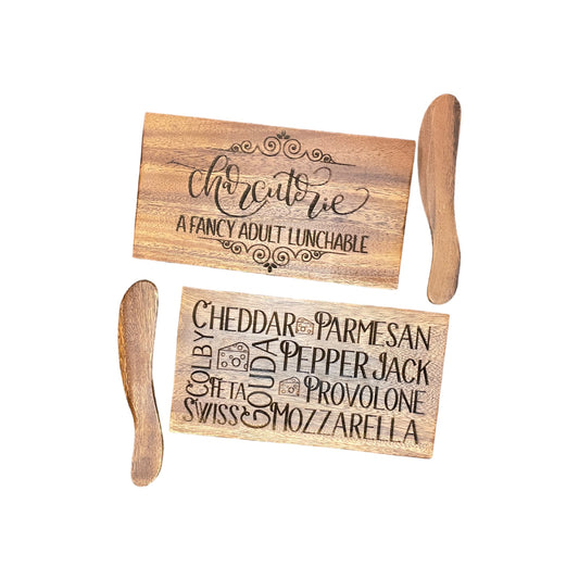 Hand-Carved Acacia Wood Small Board with Canape Knife | Charcuterie, Cheese