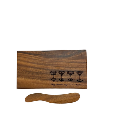 Hand-Carved Acacia Wood Small Board with Canape Knife | Charcuterie, Cheese