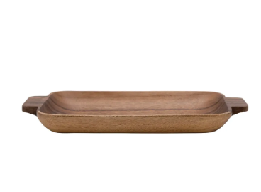 Hand-Carved Acacia Wood Deep Tray with Handles