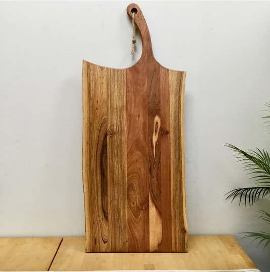 Live Edge Acacia Wood Cutting Board w/ Curved Handle - 39"
