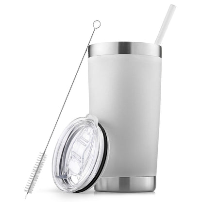 20oz Stainless Steel Insulated Tumbler with Straw and Cleaning Brush