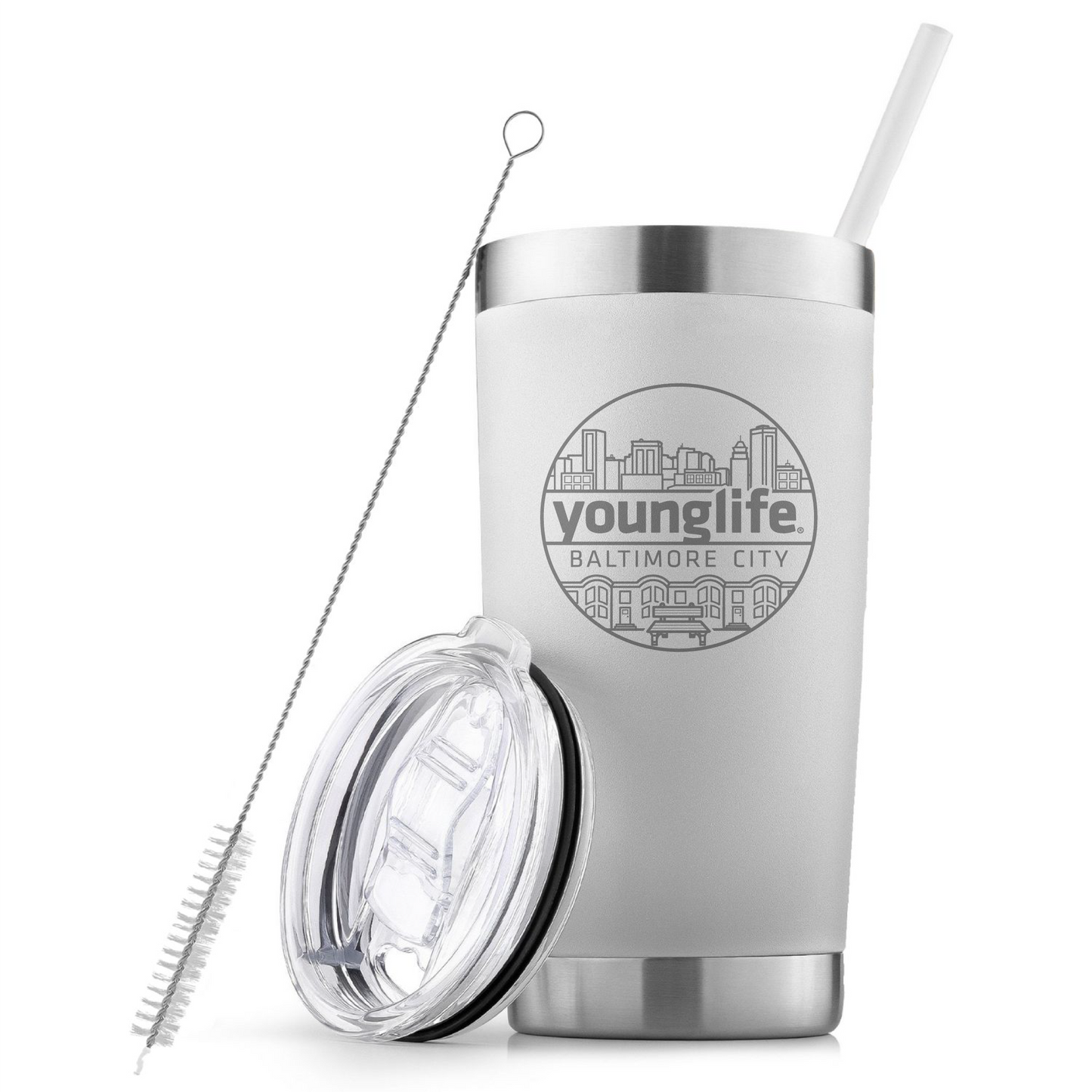 20oz Stainless Steel Insulated Tumbler with Straw and Cleaning Brush