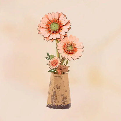 3D Wooden Flower Puzzles: Orange Gerbera Daisy