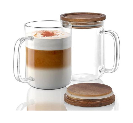 20oz Glass Mug with Wood Lid